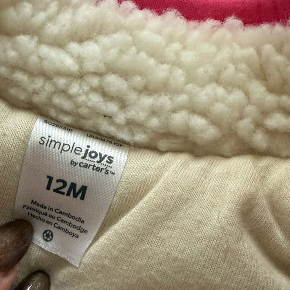 Cream Sherpa Fleece Jacket with Pink Trim size 12m